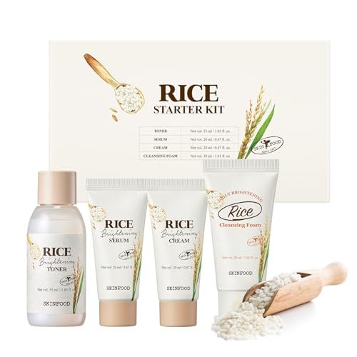 SKINFOOD Rice Starter Kit: Glass Skin Travel Set with Toner, Serum, Moisturizer & Face Wash Avelisse