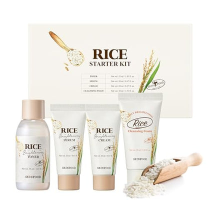SKINFOOD Rice Starter Kit: Glass Skin Travel Set with Toner, Serum, Moisturizer & Face Wash Avelisse