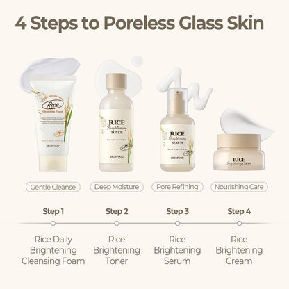 SKINFOOD Rice Starter Kit: Glass Skin Travel Set with Toner, Serum, Moisturizer & Face Wash Avelisse