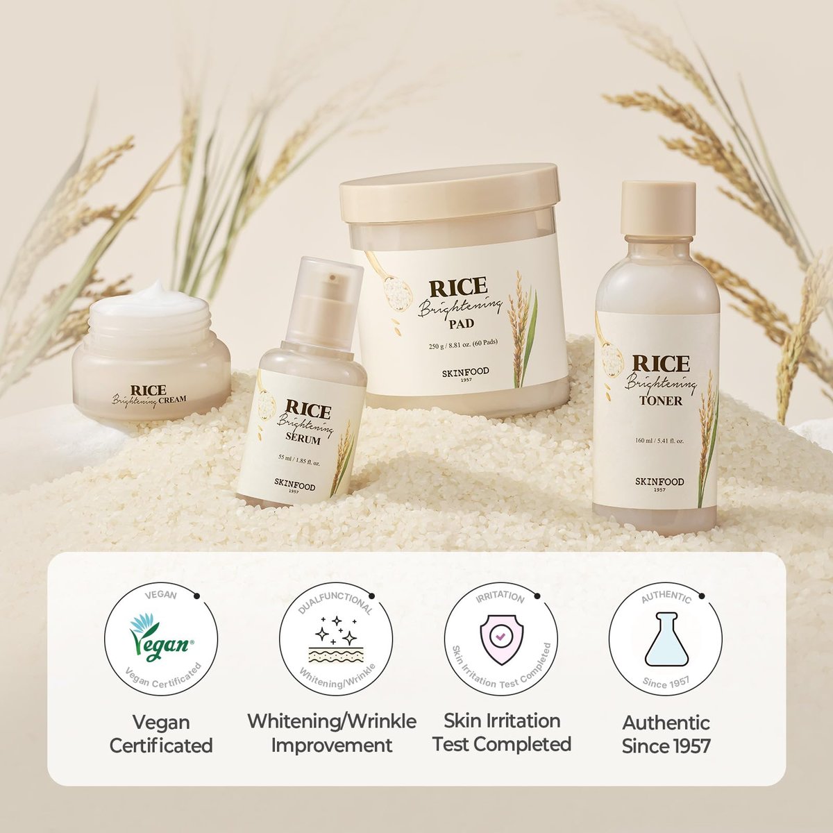 SKINFOOD Rice Starter Kit: Glass Skin Travel Set with Toner, Serum, Moisturizer & Face Wash Avelisse