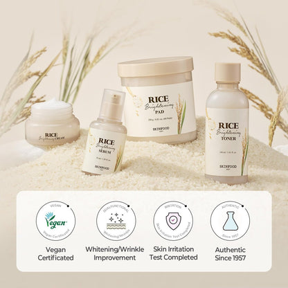 SKINFOOD Rice Starter Kit: Glass Skin Travel Set with Toner, Serum, Moisturizer & Face Wash Avelisse