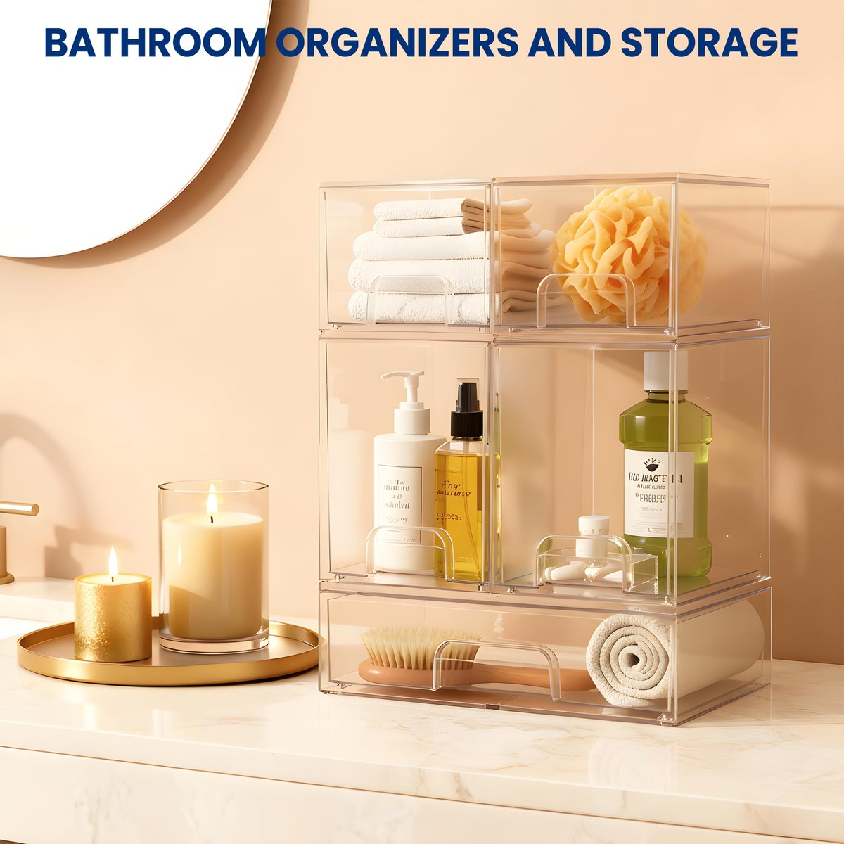 Baby Bottle Organizer Stackable Acrylic Storage Drawers 5-Pack – Non-Slip Pull-Out Drawers for Baby Bottles, Pump Parts, Pantry, Vanity Countertop (4.4" & 7.6" Tall, 12.1" Wide, Transparent) Avelisse