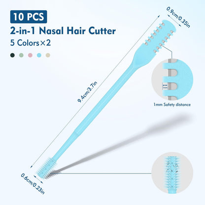 CNTVO 10 Pcs Nasal Hair Cutter - 2-in-1 Double Sided Nose Hair Trimmer, 360° Rotating Manual Trimmer for Men and Women, Portable Professional Nasal Remover for Home Travel Essentials