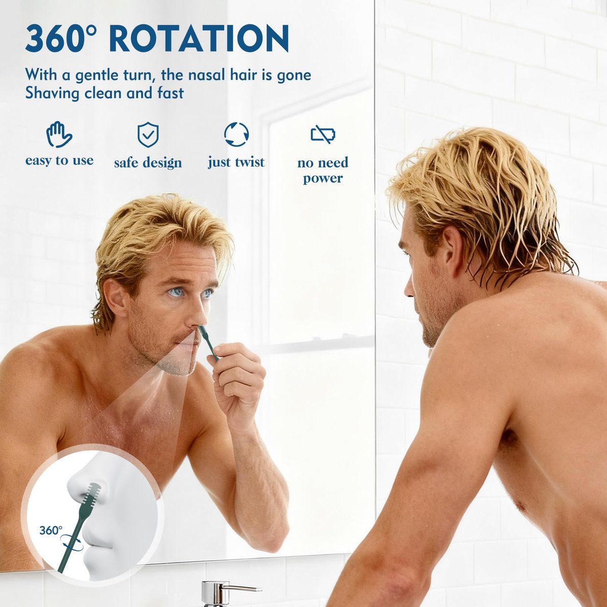 CNTVO 10 Pcs Nasal Hair Cutter - 2-in-1 Double Sided Nose Hair Trimmer, 360° Rotating Manual Trimmer for Men and Women, Portable Professional Nasal Remover for Home Travel Essentials - görsel 3