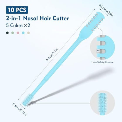 CNTVO 10 Pcs Nasal Hair Cutter - 2-in-1 Double Sided Nose Hair Trimmer, 360° Rotating Manual Trimmer for Men and Women, Portable Professional Nasal Remover for Home Travel Essentials