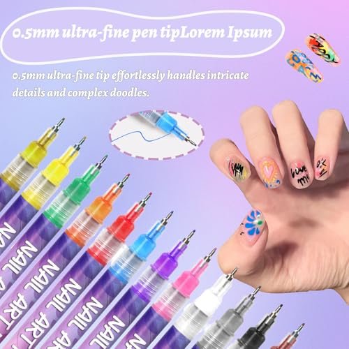 12 Colors Nail Art Pens - 0.5mm Fine Tip Nail Art Markers for DIY Nail Design, Quick-Drying Acrylic Paint Pens for Home & Salon Use - görsel 9