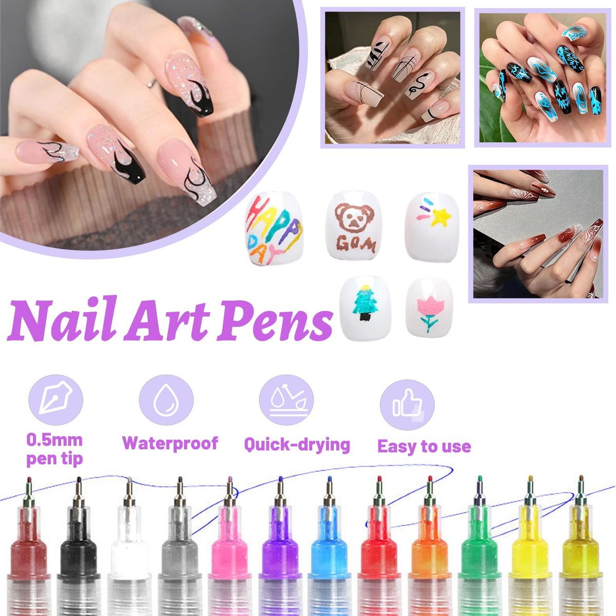 12 Colors Nail Art Pens - 0.5mm Fine Tip Nail Art Markers for DIY Nail Design, Quick-Drying Acrylic Paint Pens for Home & Salon Use - görsel 4