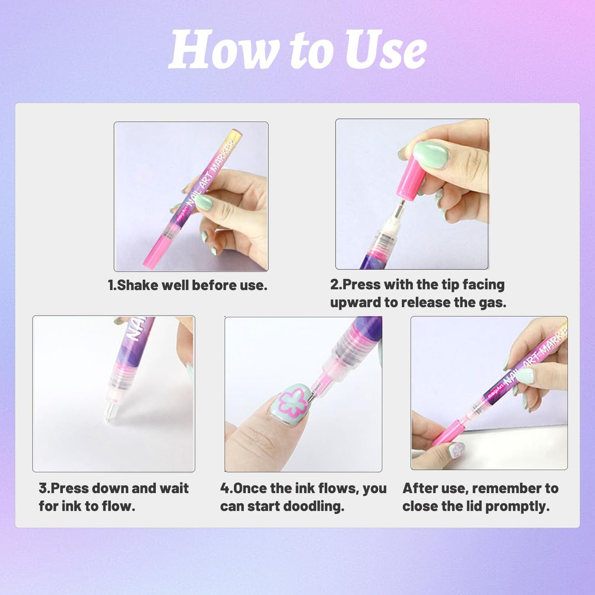 12 Colors Nail Art Pens - 0.5mm Fine Tip Nail Art Markers for DIY Nail Design, Quick-Drying Acrylic Paint Pens for Home & Salon Use - görsel 12