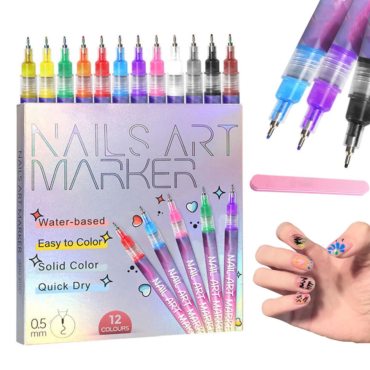 12 Colors Nail Art Pens - 0.5mm Fine Tip Nail Art Markers for DIY Nail Design, Quick-Drying Acrylic Paint Pens for Home & Salon Use - görsel 2