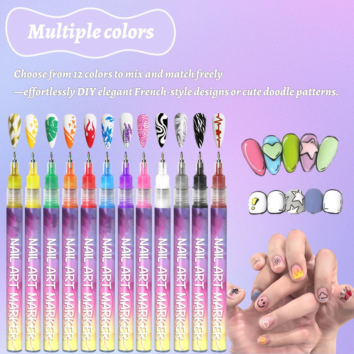12 Colors Nail Art Pens - 0.5mm Fine Tip Nail Art Markers for DIY Nail Design, Quick-Drying Acrylic Paint Pens for Home & Salon Use - görsel 8