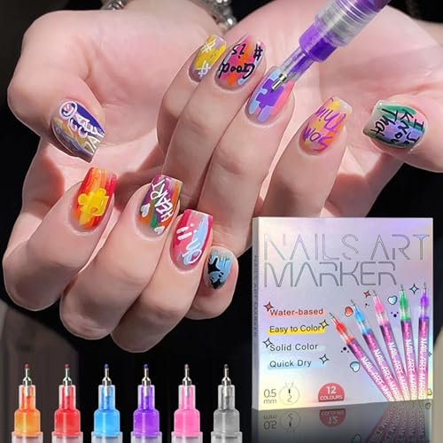 12 Colors Nail Art Pens - 0.5mm Fine Tip Nail Art Markers for DIY Nail Design, Quick-Drying Acrylic Paint Pens for Home & Salon Use - görsel 13