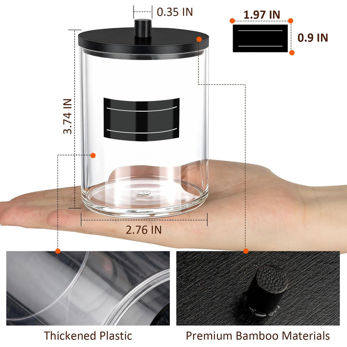 4 Pack 10 oz Acrylic Qtip Holder with Labels Dispenser - Clear Bathroom Small Canister Apothecary Jar Set for Vanity Storage Organizer - görsel 3
