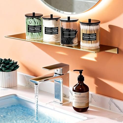 4 Pack 10 oz Acrylic Qtip Holder with Labels Dispenser - Clear Bathroom Small Canister Apothecary Jar Set for Vanity Storage Organizer - görsel 12