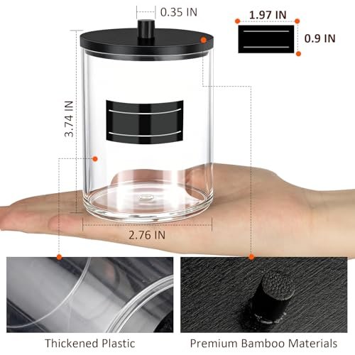 4 Pack 10 oz Acrylic Qtip Holder with Labels Dispenser - Clear Bathroom Small Canister Apothecary Jar Set for Vanity Storage Organizer - görsel 4