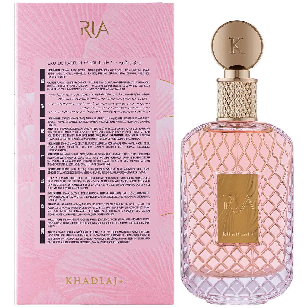Khadlaj Ria Eau de Parfum – Fruity Sweet Fresh Musky Long-Lasting Fragrance for Women, 3.4 oz (100 ml) Avelisse