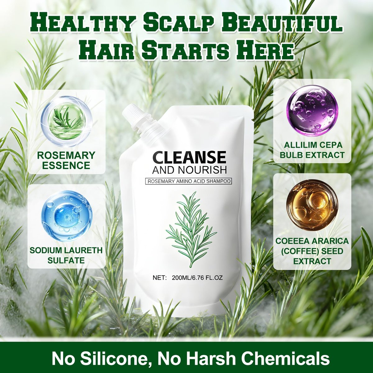 Rosemary Amino Acid Shampoo for Hair Growth – Thinning Hair Shampoo for Women and Men – Controls Oil, Strengthens Scalp – Natural Formula, 2-Pack (6.76 fl oz Total) Avelisse