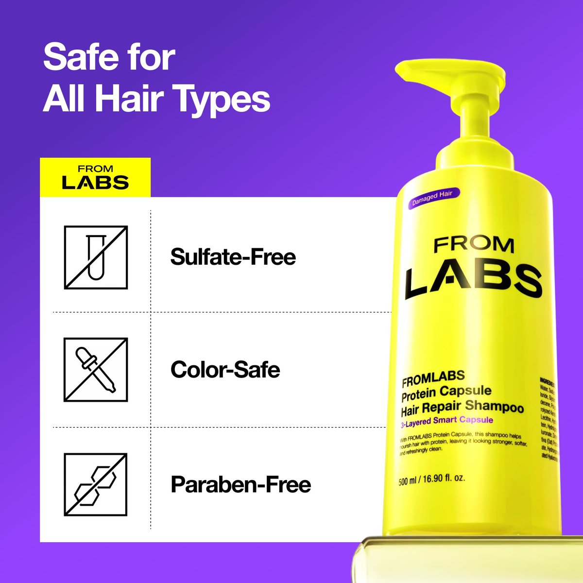 FROMLABS Protein Capsule Hair Repair Shampoo - Scalp Clarifying & Damage Repair, Hydrating Cleanse, Sulfate-Free, Color-Safe, 16.9 fl oz Avelisse