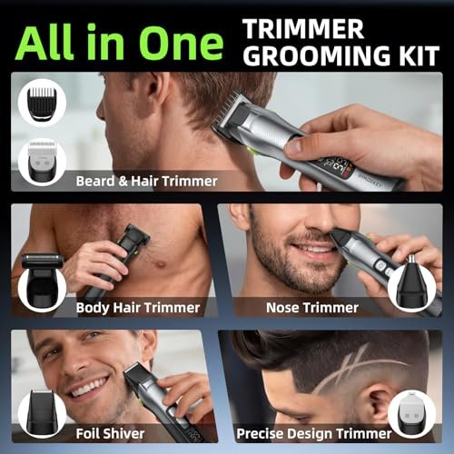 Beard Trimmer for Men, All-in-One Men's Grooming Kit – Stainless Steel Blade Cordless Hair Clippers, 150-Min Runtime, IPX7 Waterproof, 3 Speeds Adjustable Body Hair Trimmer for Nose, Ear, Face Avelisse