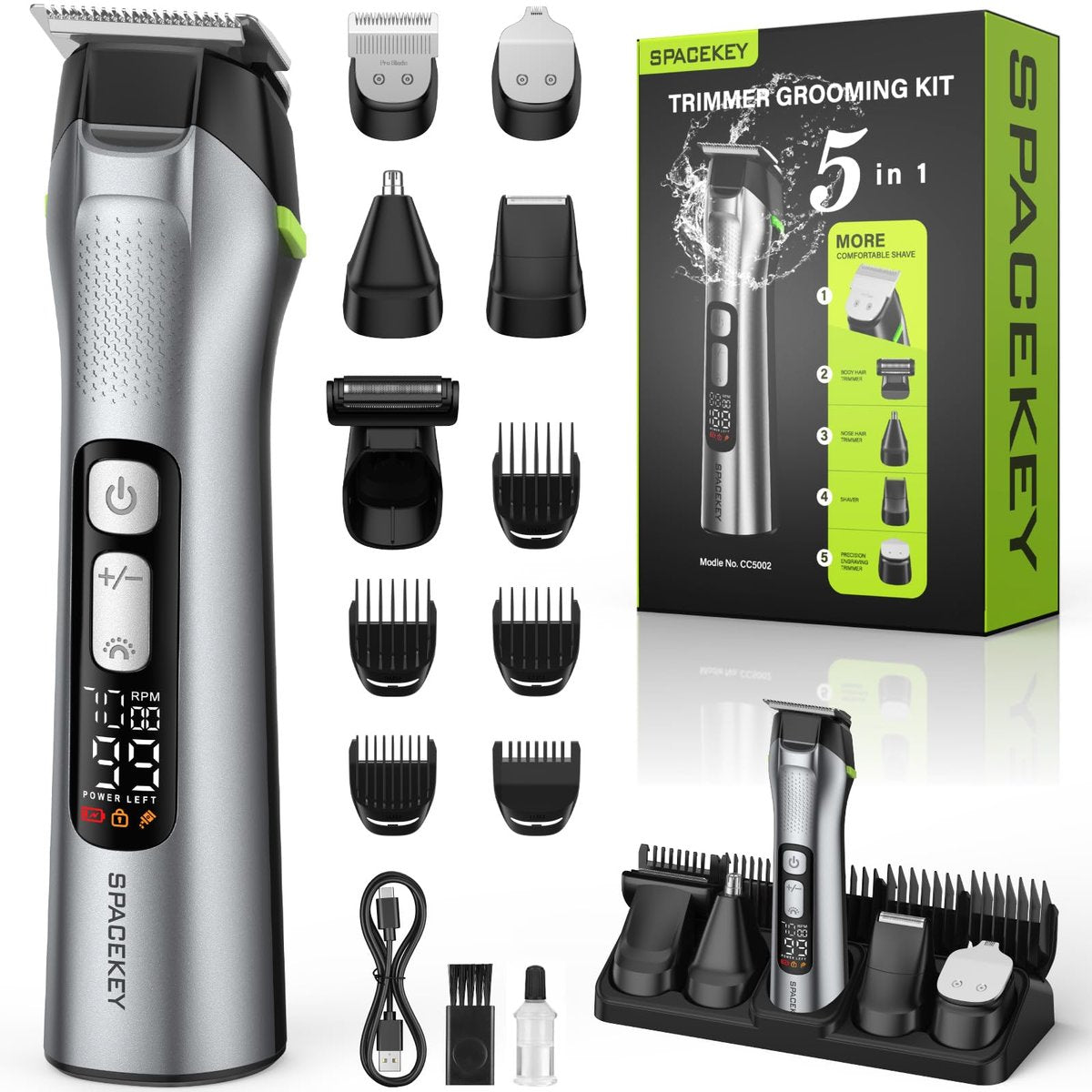 Beard Trimmer for Men, All-in-One Men's Grooming Kit – Stainless Steel Blade Cordless Hair Clippers, 150-Min Runtime, IPX7 Waterproof, 3 Speeds Adjustable Body Hair Trimmer for Nose, Ear, Face Avelisse