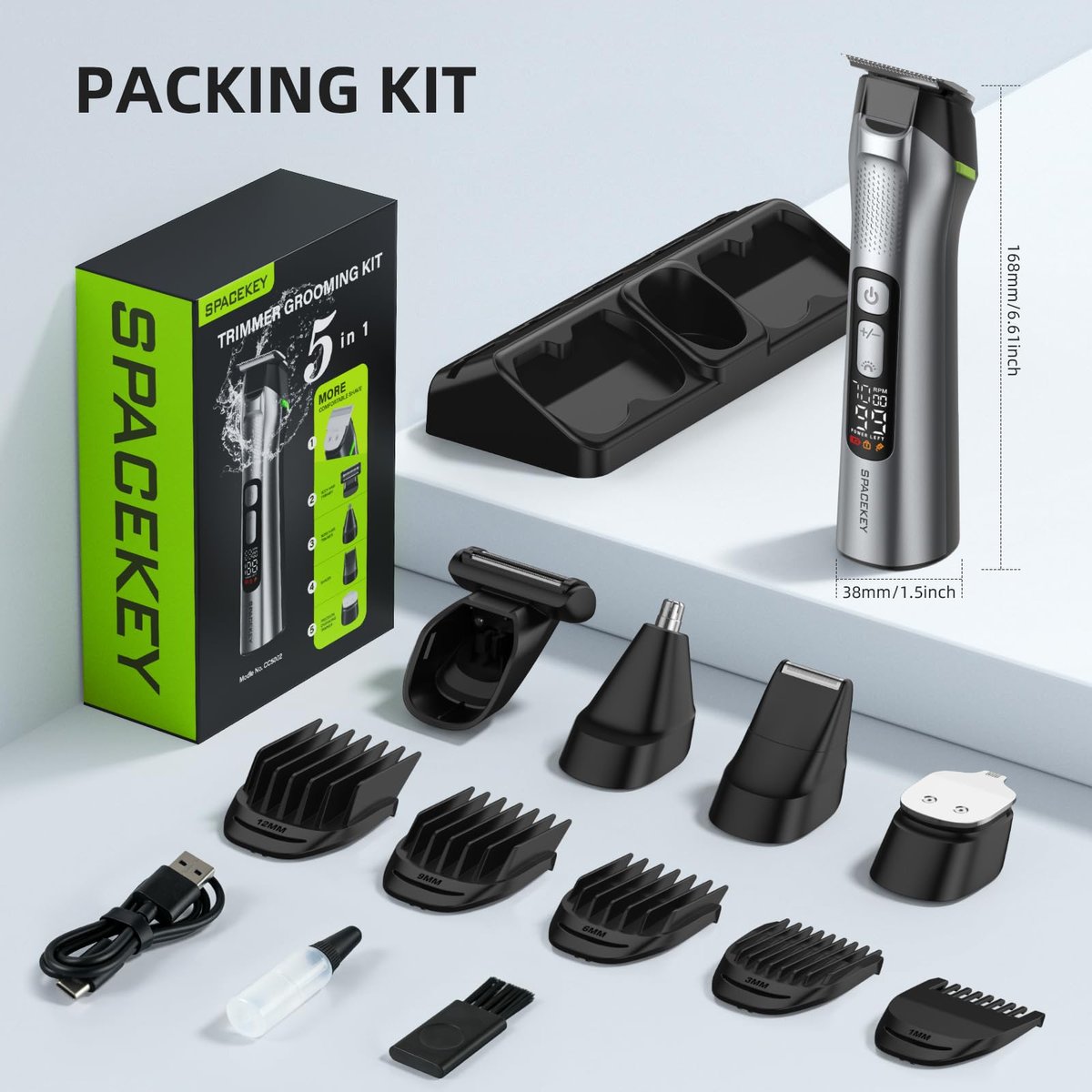 Beard Trimmer for Men, All-in-One Men's Grooming Kit – Stainless Steel Blade Cordless Hair Clippers, 150-Min Runtime, IPX7 Waterproof, 3 Speeds Adjustable Body Hair Trimmer for Nose, Ear, Face Avelisse