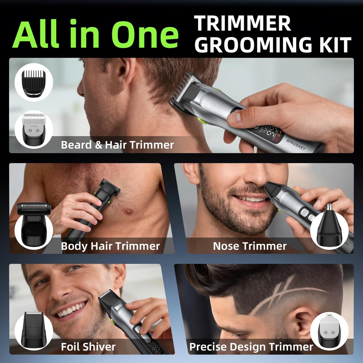 Beard Trimmer for Men, All-in-One Men's Grooming Kit – Stainless Steel Blade Cordless Hair Clippers, 150-Min Runtime, IPX7 Waterproof, 3 Speeds Adjustable Body Hair Trimmer for Nose, Ear, Face Avelisse