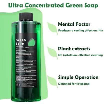 Miuxia Green Soap Tattoo 16.9OZ Ultra Concentrated – Makes 1.3 Gallons – with 7OZ Foam Bottle