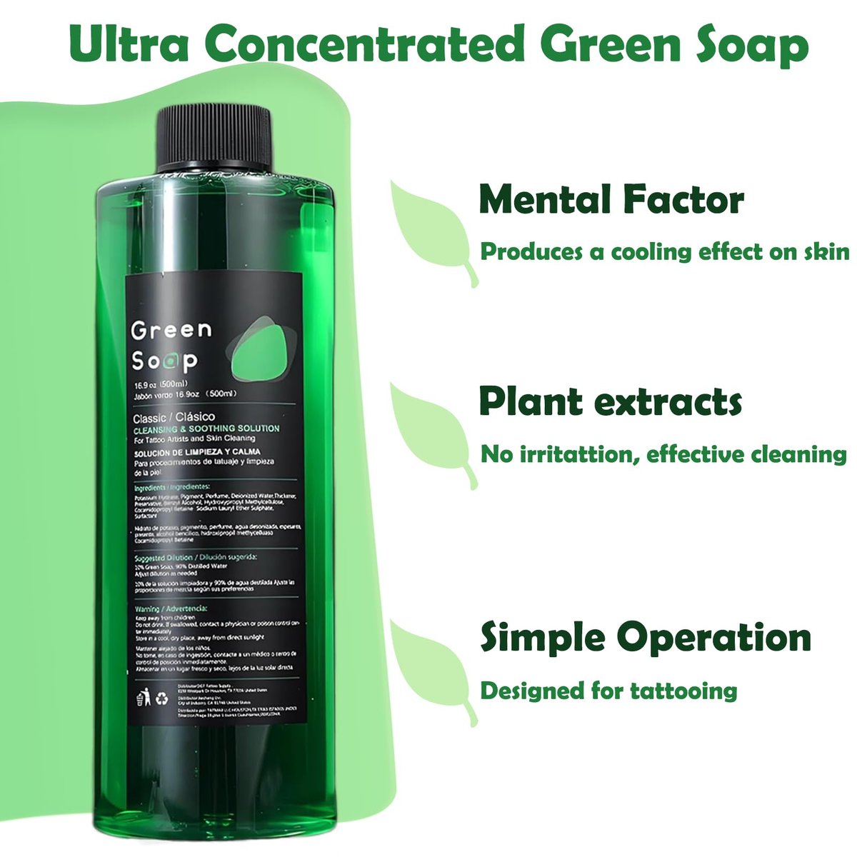 Miuxia Green Soap Tattoo 16.9OZ Ultra Concentrated – Makes 1.3 Gallons – with 7OZ Foam Bottle - görsel 7