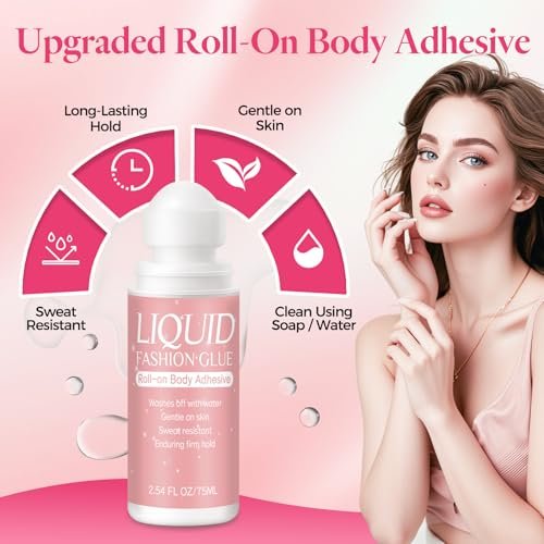 Body Adhesive for Clothing Roll-On 2.54 Oz – Sweat Resistant & Long Lasting Body Glue for Dancers, Stagewear, Wigs, Socks, Bras & Costumes - görsel 4