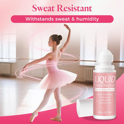 Body Adhesive for Clothing Roll-On 2.54 Oz – Sweat Resistant & Long Lasting Body Glue for Dancers, Stagewear, Wigs, Socks, Bras & Costumes