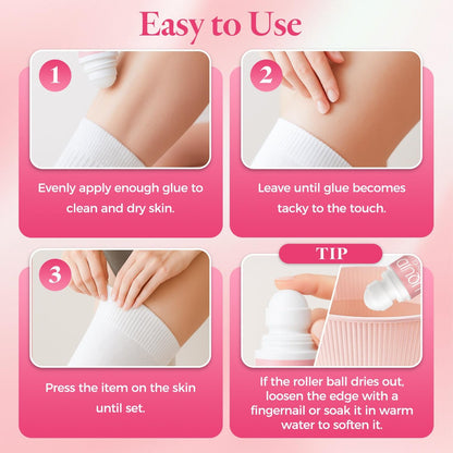 Body Adhesive for Clothing Roll-On 2.54 Oz – Sweat Resistant & Long Lasting Body Glue for Dancers, Stagewear, Wigs, Socks, Bras & Costumes