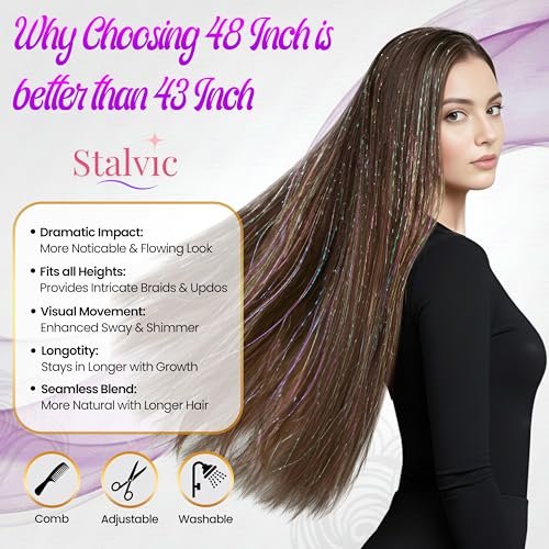 Stalvic Hair Tinsel Kit – 14 Colors, Up to 7200 Heat-Resistant Strands (48 Inch) with Wooden Threader, Crochet Tool, Pliers, Hair Bands, Hair Clips & Beads – For Girls, Women & Kids - görsel 10