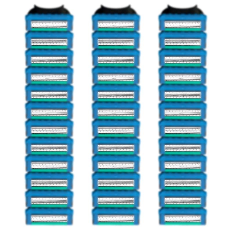 36 Blades Replacement Cartridges for GL-Fusion 5 Style Razors - Blue-Green, Men's Wet Razor Value Pack Avelisse