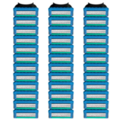 36 Blades Replacement Cartridges for GL-Fusion 5 Style Razors - Blue-Green, Men's Wet Razor Value Pack Avelisse