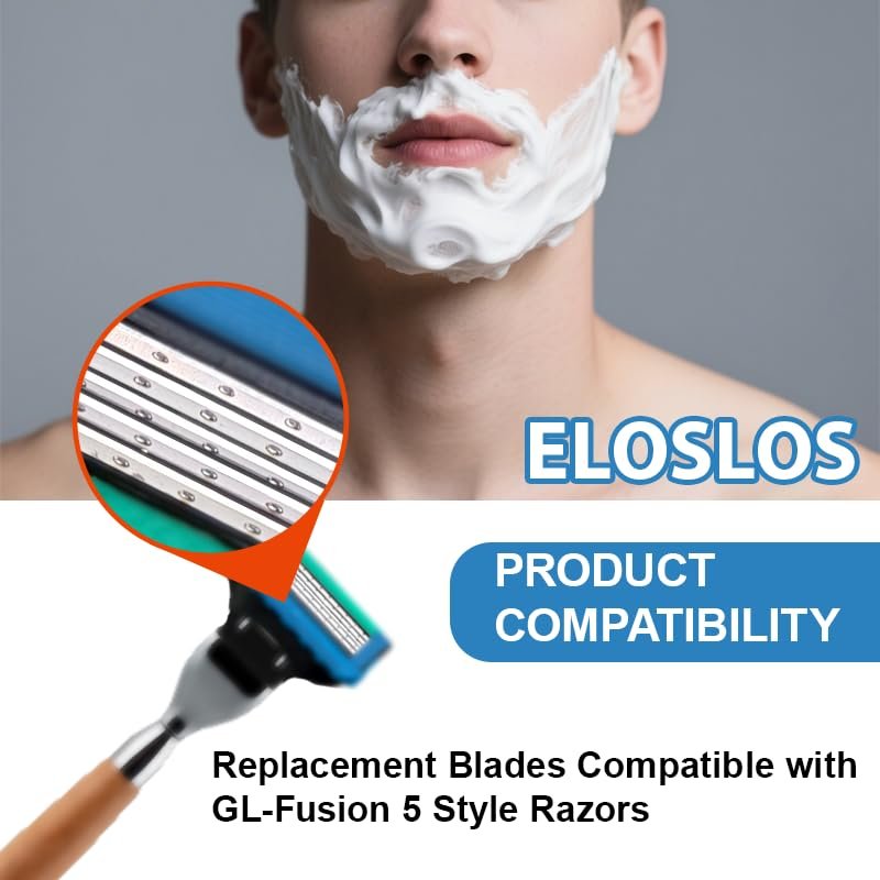 36 Blades Replacement Cartridges for GL-Fusion 5 Style Razors - Blue-Green, Men's Wet Razor Value Pack Avelisse