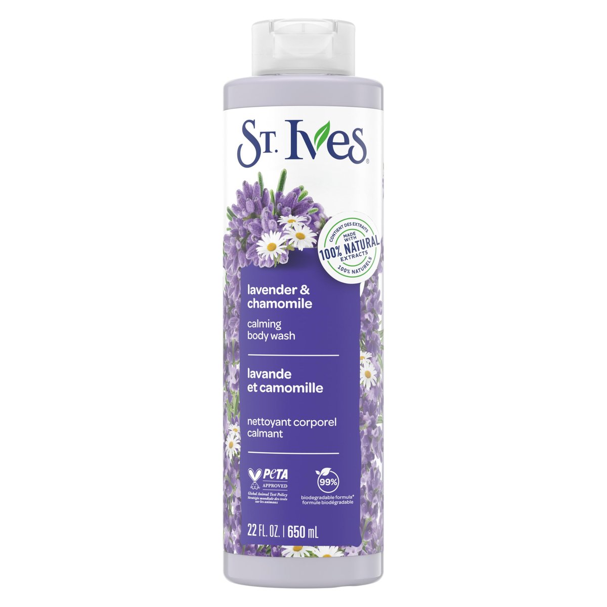 St. Ives Lavender & Chamomile Body Wash – Calming Body Care with 100% Natural Extracts, Moisturizing Body Soap, Daily Shower Gel Cleanser, Relaxing Floral Fragrance, 22 oz - görsel 1