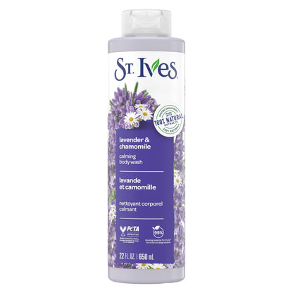 St. Ives Lavender & Chamomile Body Wash – Calming Body Care with 100% Natural Extracts, Moisturizing Body Soap, Daily Shower Gel Cleanser, Relaxing Floral Fragrance, 22 oz