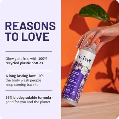 St. Ives Lavender & Chamomile Body Wash – Calming Body Care with 100% Natural Extracts, Moisturizing Body Soap, Daily Shower Gel Cleanser, Relaxing Floral Fragrance, 22 oz
