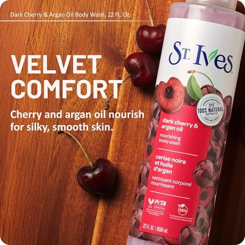 St. Ives Dark Cherry & Argan Oil Body Wash - Nourishing Body Care with 100% Natural Extracts, Moisturizing Body Soap, Daily Shower Gel Cleanser, Sweet Cherry Fragrance, 22 oz - görsel 4