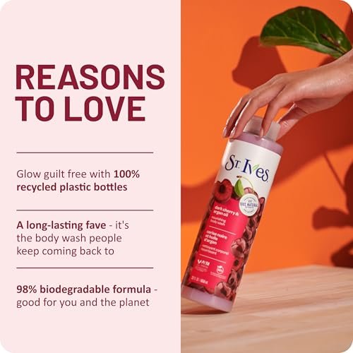 St. Ives Dark Cherry & Argan Oil Body Wash - Nourishing Body Care with 100% Natural Extracts, Moisturizing Body Soap, Daily Shower Gel Cleanser, Sweet Cherry Fragrance, 22 oz - görsel 14