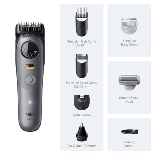 Braun Series 5 All-in-One Beard & Body Grooming Kit for Men, Cordless Trimmer, Hair Clippers & Shaver for Face, Hair & Body with Smooth Shave Head, AIO 5510, Moonstone Grey Avelisse