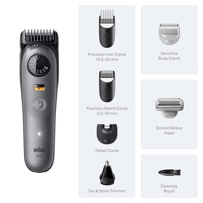 Braun Series 5 All-in-One Beard & Body Grooming Kit for Men, Cordless Trimmer, Hair Clippers & Shaver for Face, Hair & Body with Smooth Shave Head, AIO 5510, Moonstone Grey Avelisse