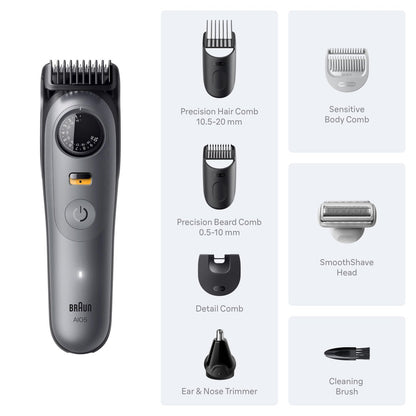 Braun Series 5 All-in-One Beard & Body Grooming Kit for Men, Cordless Trimmer, Hair Clippers & Shaver for Face, Hair & Body with Smooth Shave Head, AIO 5510, Moonstone Grey Avelisse