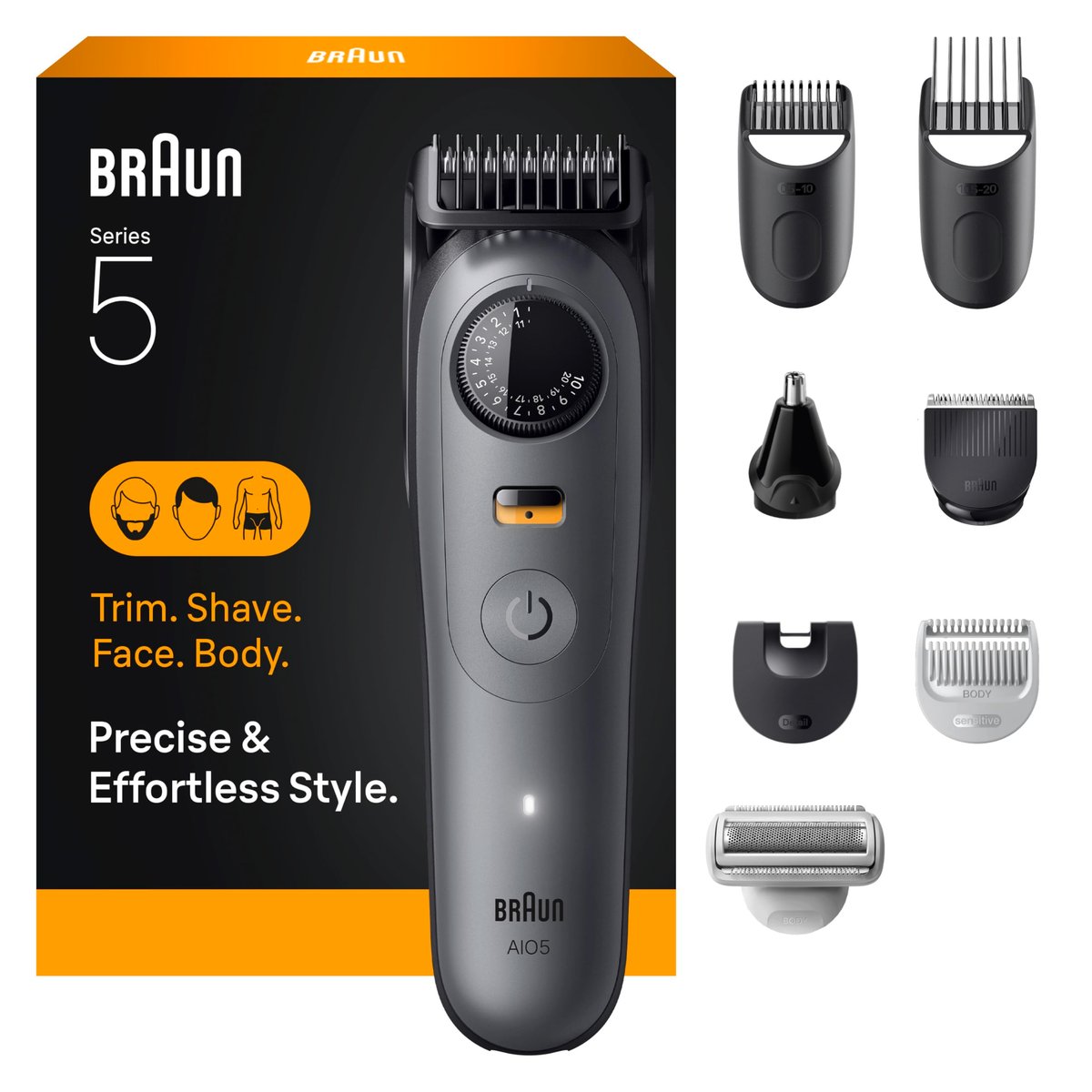 Braun Series 5 All-in-One Beard & Body Grooming Kit for Men, Cordless Trimmer, Hair Clippers & Shaver for Face, Hair & Body with Smooth Shave Head, AIO 5510, Moonstone Grey Avelisse