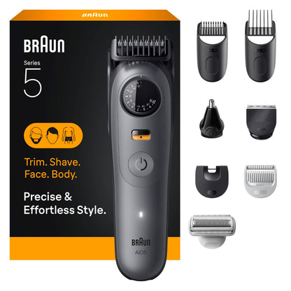 Braun Series 5 All-in-One Beard & Body Grooming Kit for Men, Cordless Trimmer, Hair Clippers & Shaver for Face, Hair & Body with Smooth Shave Head, AIO 5510, Moonstone Grey Avelisse