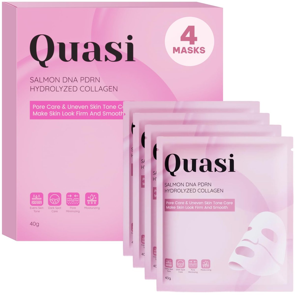 Quasi Salmon PDRN Collagen Mask – Hydrating, Firming & Smoothing Korean Gel Face Mask for Collagen Boost & Pore Care – 4 Masks, Non-Irritating, Natural Ingredients Avelisse