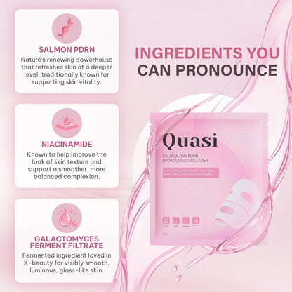 Quasi Salmon PDRN Collagen Mask – Hydrating, Firming & Smoothing Korean Gel Face Mask for Collagen Boost & Pore Care – 4 Masks, Non-Irritating, Natural Ingredients Avelisse