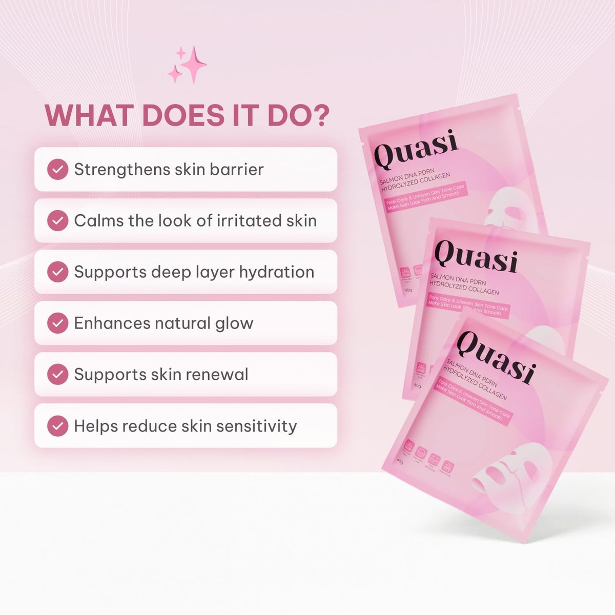 Quasi Salmon PDRN Collagen Mask – Hydrating, Firming & Smoothing Korean Gel Face Mask for Collagen Boost & Pore Care – 4 Masks, Non-Irritating, Natural Ingredients Avelisse