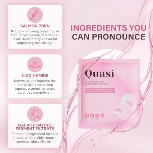 Quasi Salmon PDRN Collagen Mask – Hydrating, Firming & Smoothing Korean Gel Face Mask for Collagen Boost & Pore Care – 4 Masks, Non-Irritating, Natural Ingredients Avelisse