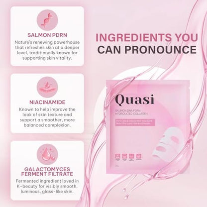 Quasi Salmon PDRN Collagen Mask – Hydrating, Firming & Smoothing Korean Gel Face Mask for Collagen Boost & Pore Care – 4 Masks, Non-Irritating, Natural Ingredients Avelisse