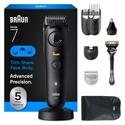 Braun Series 7 All-in-One Beard & Body Grooming Kit for Men - Cordless Trimmer, Hair Clippers & Shaver with Gillette ProGlide Razor, AIO 7535, Matte Black Avelisse